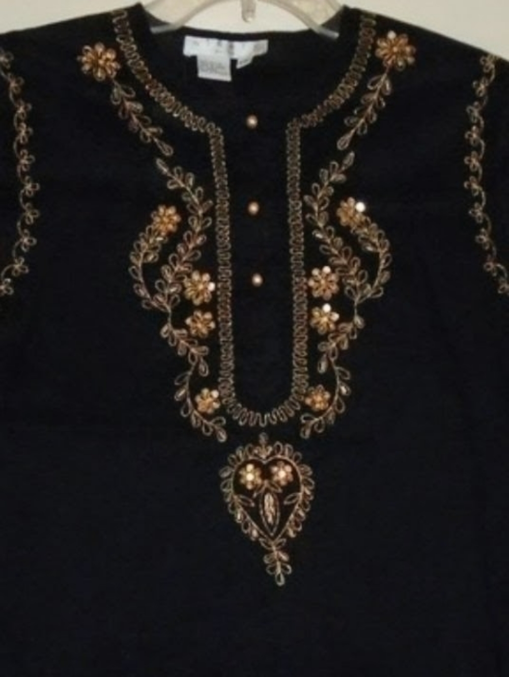 Vintage Beautifully Designed Cute Gold Peasant Beaded Sequin Embellish Top - Picture 8 of 11